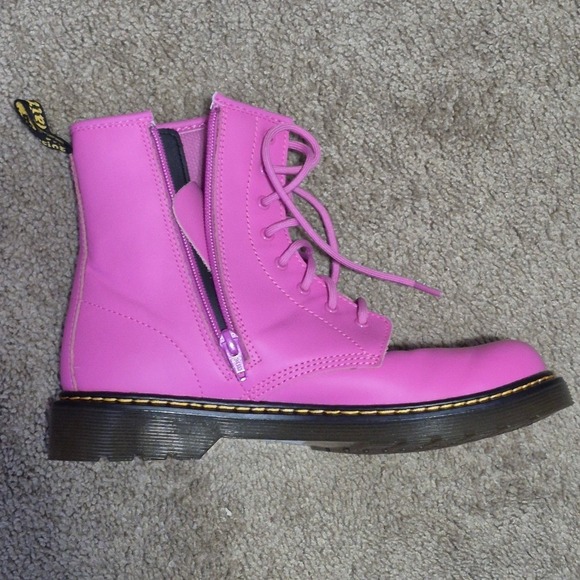 Dr. Martens hot pink combat boots Air Wair zip lace up women's 7 men's 6 - Picture 8 of 11